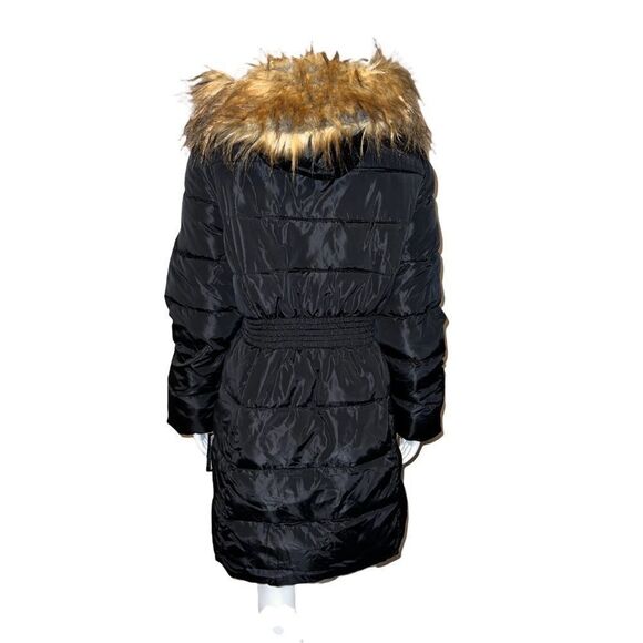 Steve Madden Juniors Faux-Fur-Trim Hooded Black Puffer Coat Small NWT - Picture 4 of 10